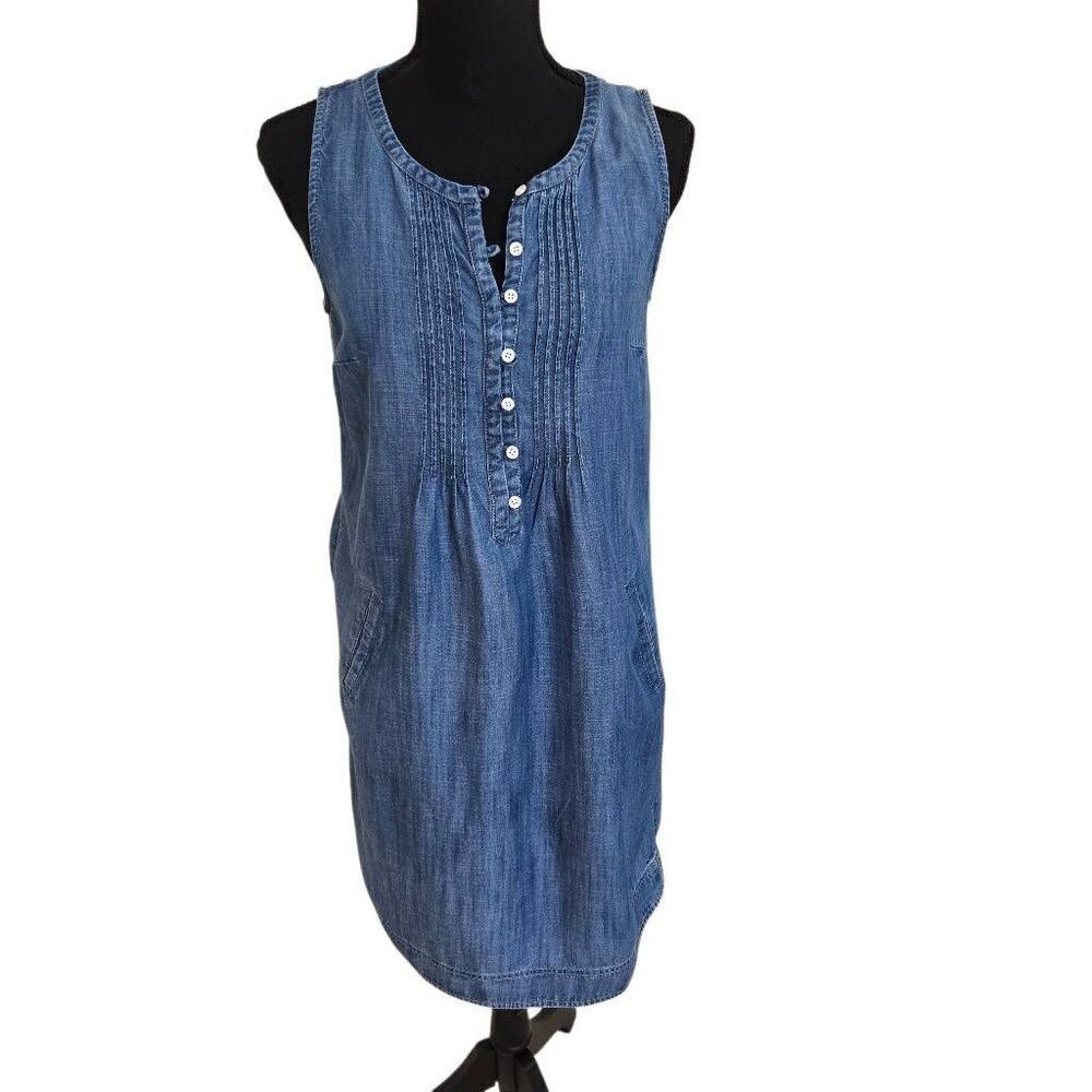 Talbots Womens Blue Tencel Sleeveless Half Button Denim Mini Dress Size 2